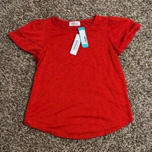 Kaileigh Vibrant Red Short Flutter Sleeve Tee